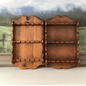 Lot of 2 VTG Three Tier Wood Spoon Rack Wall Hanging Collector Spoon Displays